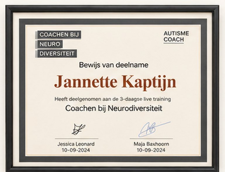 Certificaat Coachen bij Neurodiversiteit, autismecoach